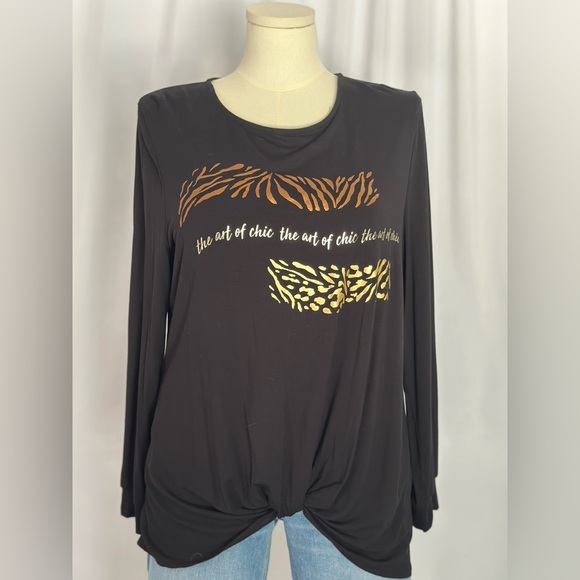 Chico's Black Graphic Long Sleeve Tee (852) - Picture 1 of 14